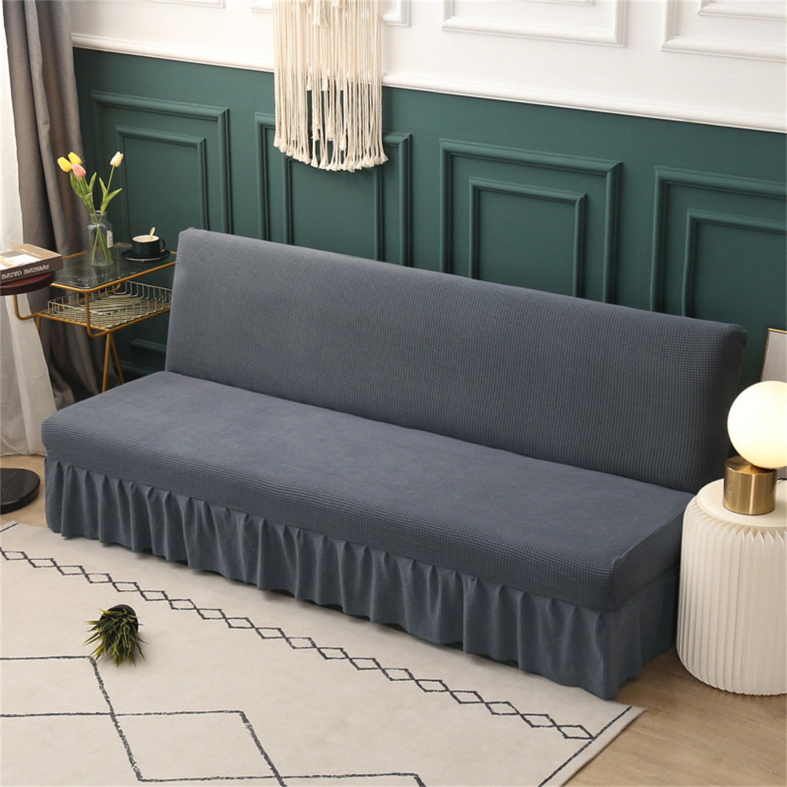 Odot Armless Sofa Bed Cover With Skirt, Jacquard Sofa Cover 3/2/1 Seater, Stretch Sofa Slipcovers, Washable Non Slip Universal Sofa Cover, Folding Sofa Bed Slipcover (S(47-59Inch),Gray)
