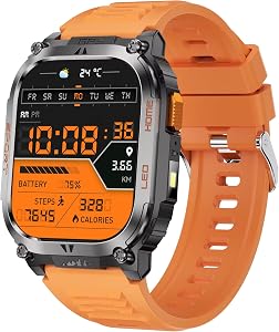 Rugged GPS Smartwatch for Outdoor Sports, 2.01" HD Display, Bluetooth Calling, 178+ Sports Modes, Compass, LED Flashlight, 630mAh Battery, IP68 Waterproof, Orange