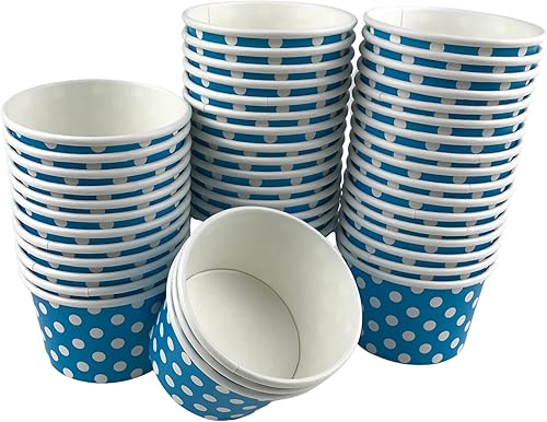 MMvolesy Copas de helado de papel azul de 8 onzas, tazas de postre desechables de papel de lunares, cuencos de helado para alimentos fríos o