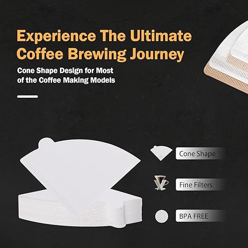 Miniatura 5 de GeeRic Filtros de café en cono #1, 100 unidades para 1-2 tazas, filtros de café de cono desechables, color blanco natural de primera calidad