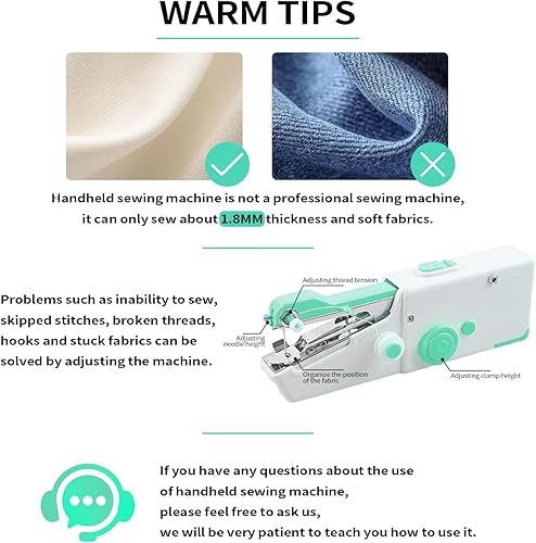 Miniatura 5 de Máquina de coser de mano, mini máquina de coser portátil recargable para costura rápida, 33 piezas, máquina de coser inalámbrica para principiantes,