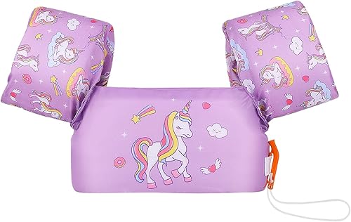 Vista 8 de MoKo - Chaleco de natación para niños entre 20, 30, 40 y 50 libras, banda para los brazos bonita con caricaturas, para piscina o deportes acuáticos
