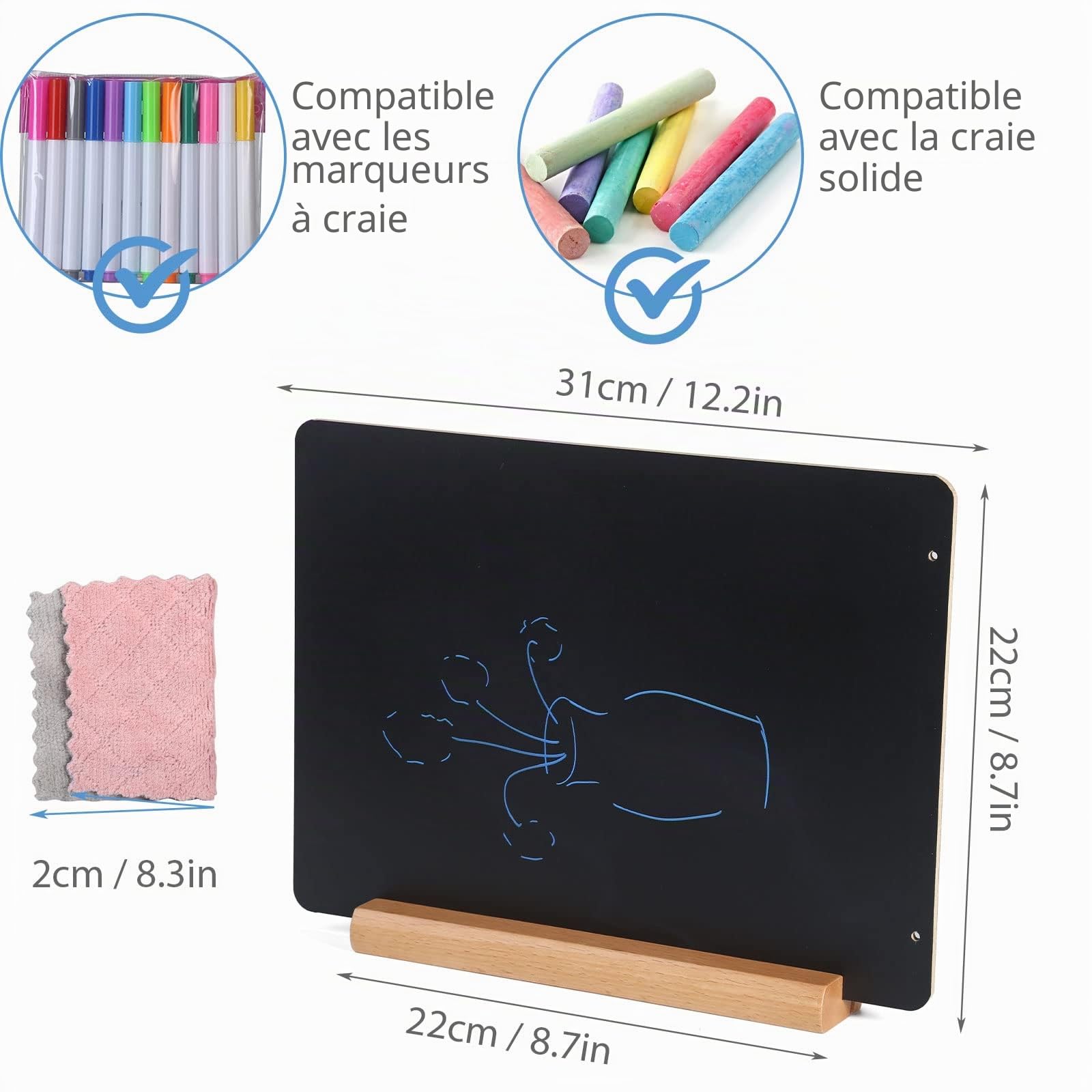 BESTOOL Lot de 4 Tableaux Noirs, Tableau Noir de Table avec Base Double Face Ardoise Buffet Signes Étiquettes de Prix Affichage Menu Boissons pour Anniversaire Mariage Bar Café, 22 x 30cm