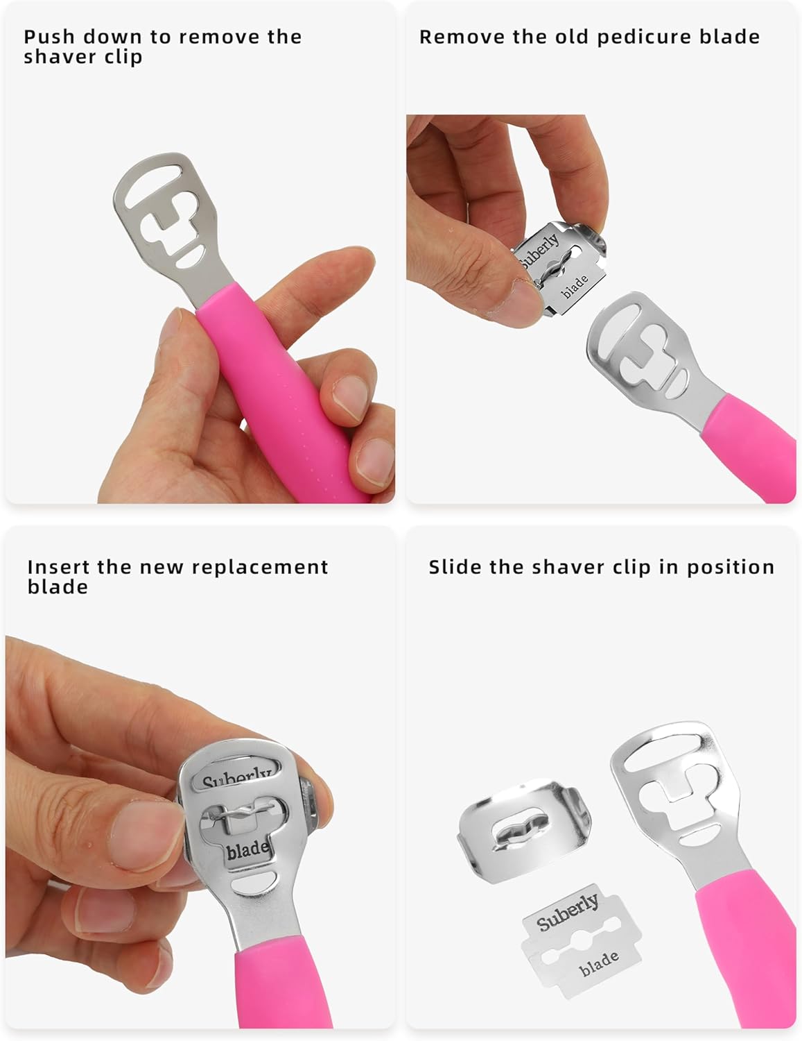 Before and after images of feet, showing significant improvement in skin smoothness after using the callus shaver.