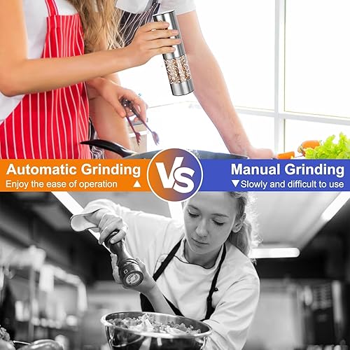 Miniatura 6 de Enutogo Juego de molinillo eléctrico de sal y pimienta, salero y pimentero recargable, molinillo de pimienta automático con grosores ajustables,