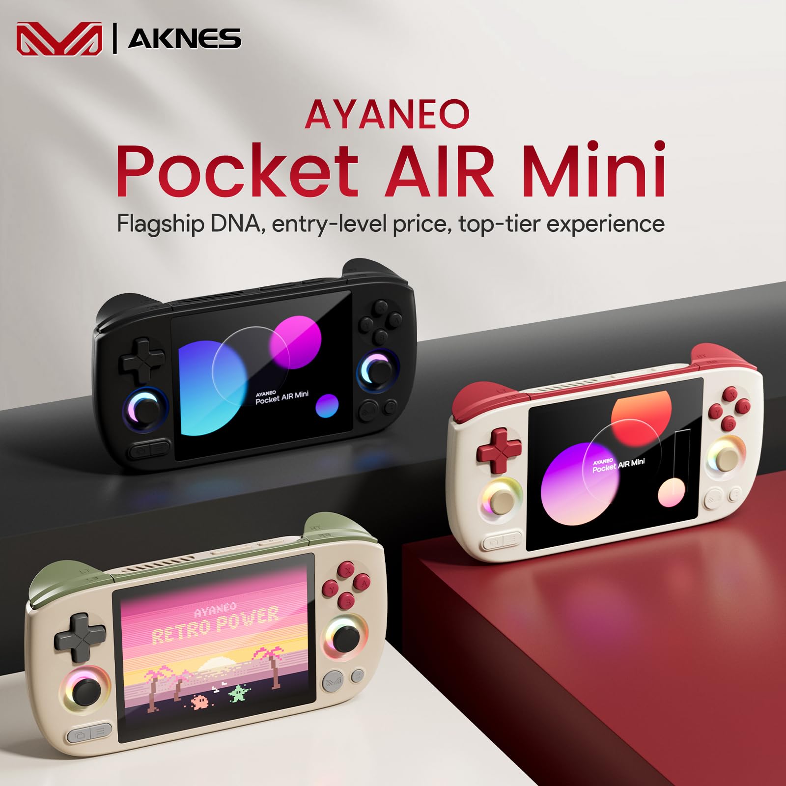 AKNES AYANEO Pocket AIR Mini Consola, 3GB+64GB (Retro White) | Pantalla HD 4,2" 500 Nits (1280x960 LCD, 60Hz), Sistema Android 11 con Helio G90T, Joystick y Gatillo Hall