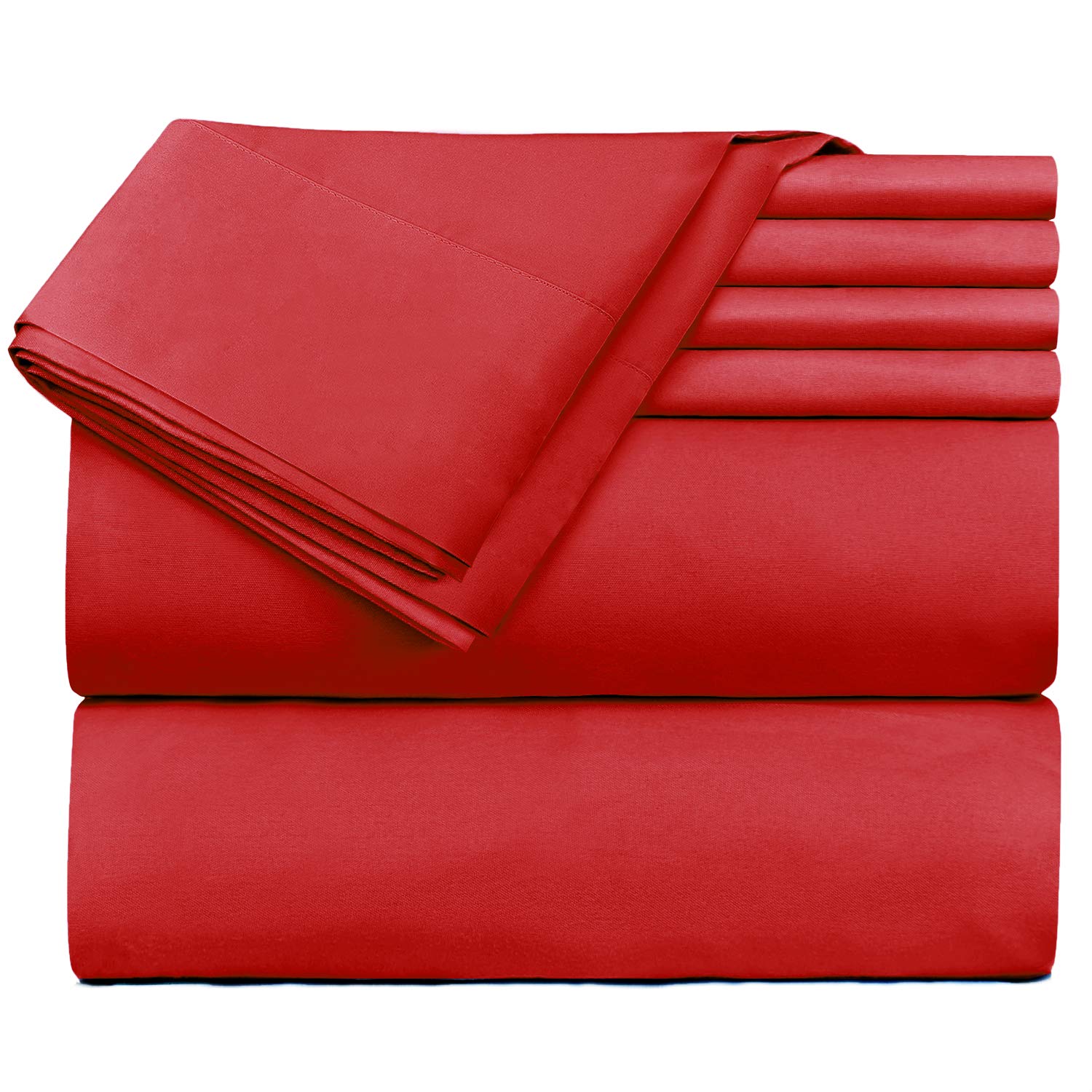Queen Sheets Sets - 6 Piece, Extra Deep Pocket, Microfiber, Cherry Red