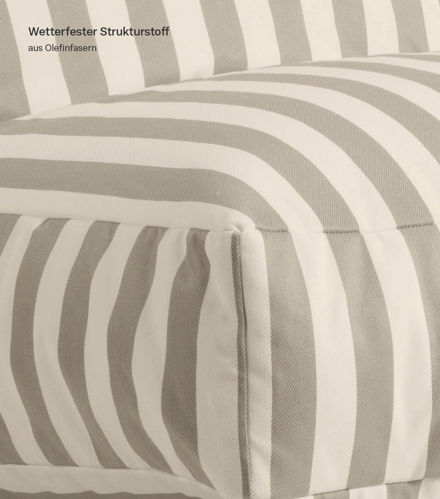 mokebo Outdoor Sitzsack XXL 'Der Summerdream' wetterfest & wasserabweisend, Bean Bag mit Füllung Gartenliege Relaxliege, Outdoorkissen für Balkon und Garten Cream-Lichtgrau gestreift