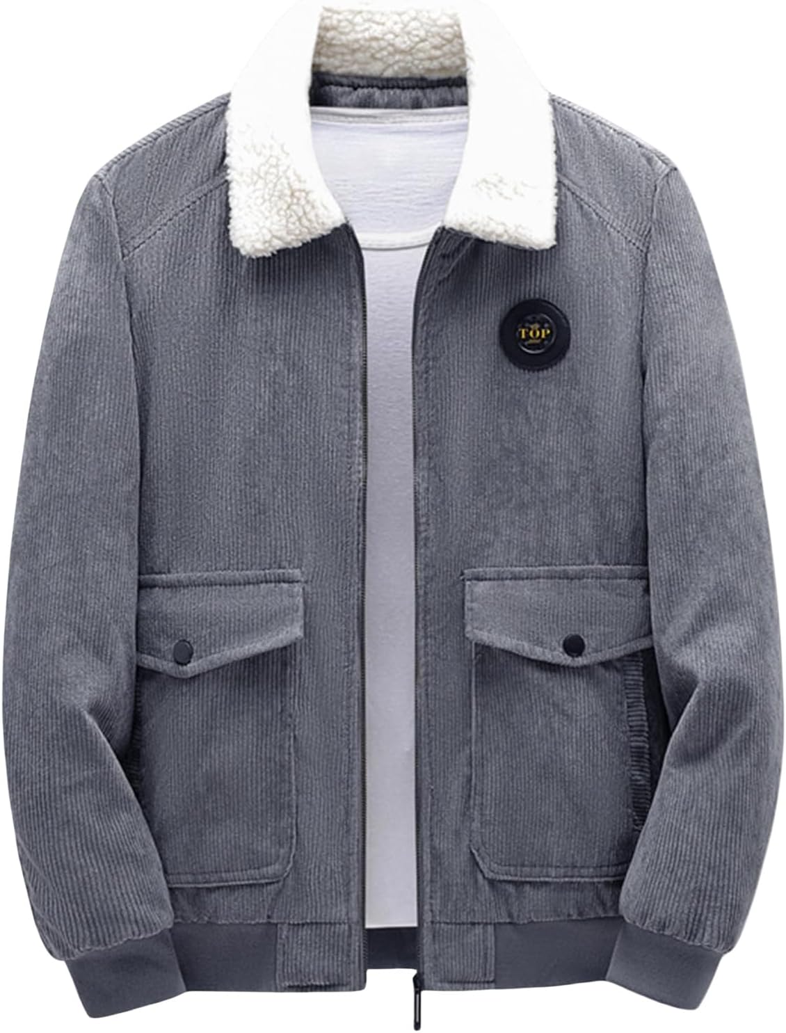 Thatrich Mens Fleece Sherpa Jacket Lightweight Corduroy Shirt Zip Up lapel Sweater Coat Thick Warm Jacket Long Sleeve Shacket