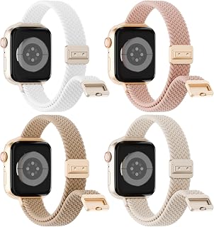 Slim Braided with Magnetic Clasp Compatible with Apple Watch Bands 38mm 40mm 41mm 42mm 44mm 45mm 46mm 49mm Women Men, Thin Elastic Nylon Loop Sport Strap for iWatch Series 11 10 9 8 7 6 5 4 3 SE Ultra