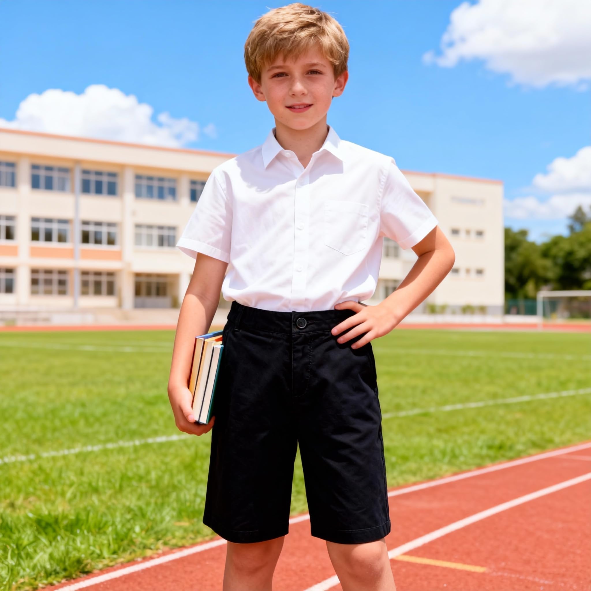 Bienzoe Garçon Scolaires Coton Bermudes Shorts