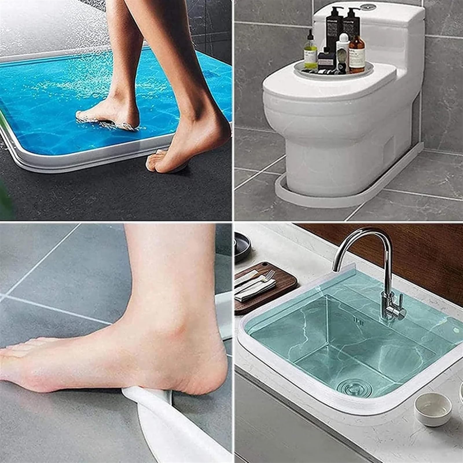 Schwallschutzleiste Silikon-Duschwassersperre, biegbar, Badezimmer, wasserdicht, Trocken- und Nasstrennung, Autohesion-Wasserstopper, Duschzubehör(Gray,400cm)