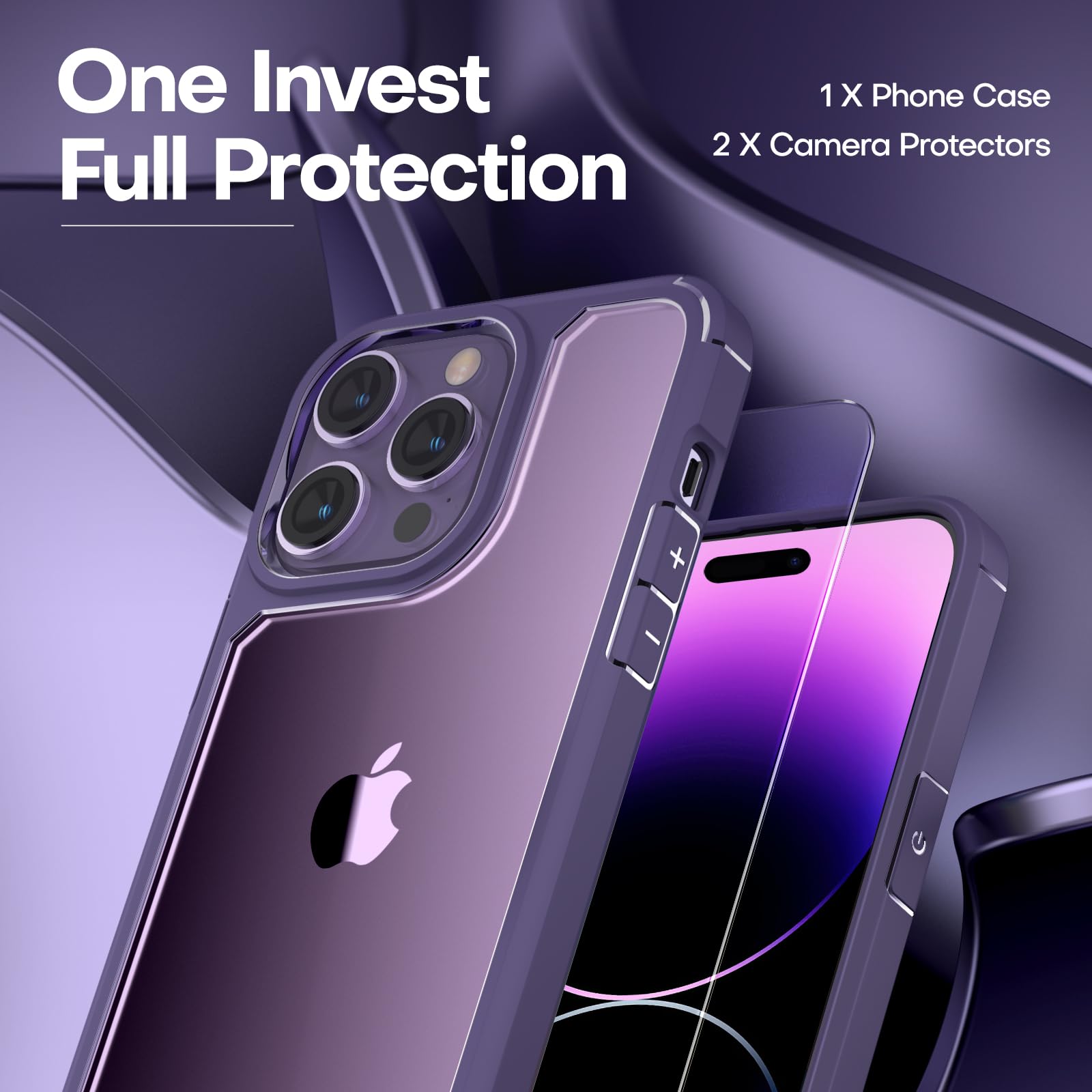 TAURI Cover per iPhone 14 Pro, [3 in 1] 1 Custodia[Senza Ingiallimento] con 2 Pellicole Vetro Temperato, [Protezione Antiurto Militare] Sottile Antishock, Anticaduta- Viola
