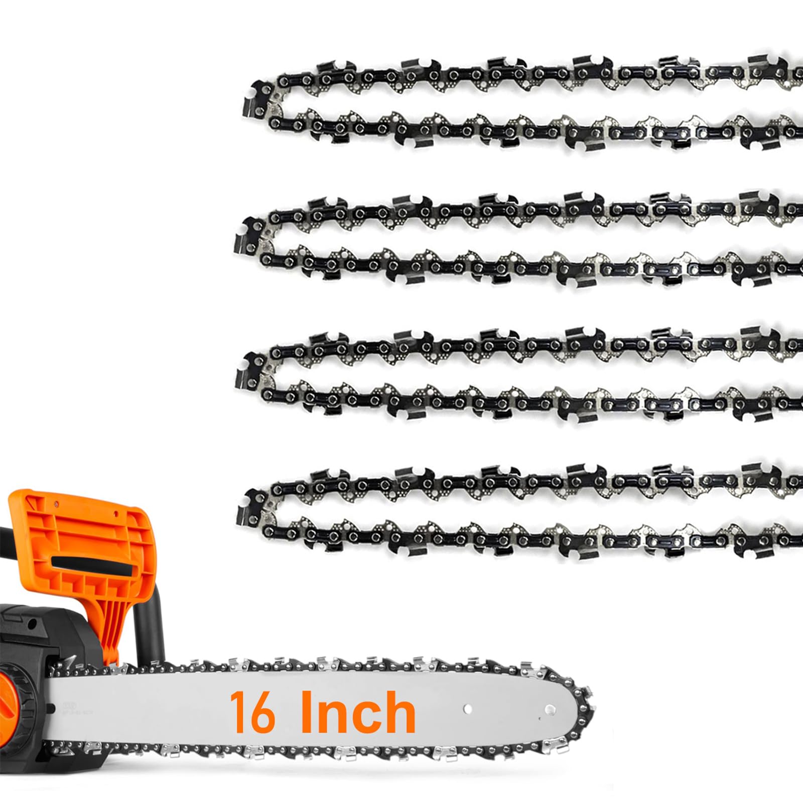 4 Pack Chainsaw Chain for 16 Inch Bar, 57 Drive Links, 3/8" LP 0.050" Gauge, Replacement Chain fits for Titan, Black & Decker, Einhell, Ryobi, Oregon