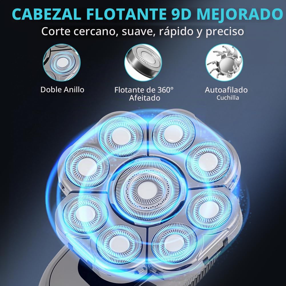Offcup - Afeitadora para hombre, 9D afeitadora eléctrica para hombre, profesional seco y húmedo, 6 en 1 desmontable afeitadoras con cabeza impermeable IPX6, carga USB, cortabarbas con pantalla LCD