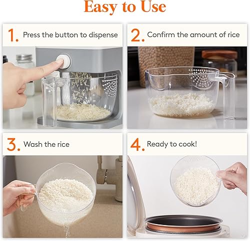 Miniatura 7 de Lifewit Paquete de 2 dispensadores de arroz de 25 libras, recipiente de almacenamiento de arroz sellado a prueba de humedad con taza medidora para