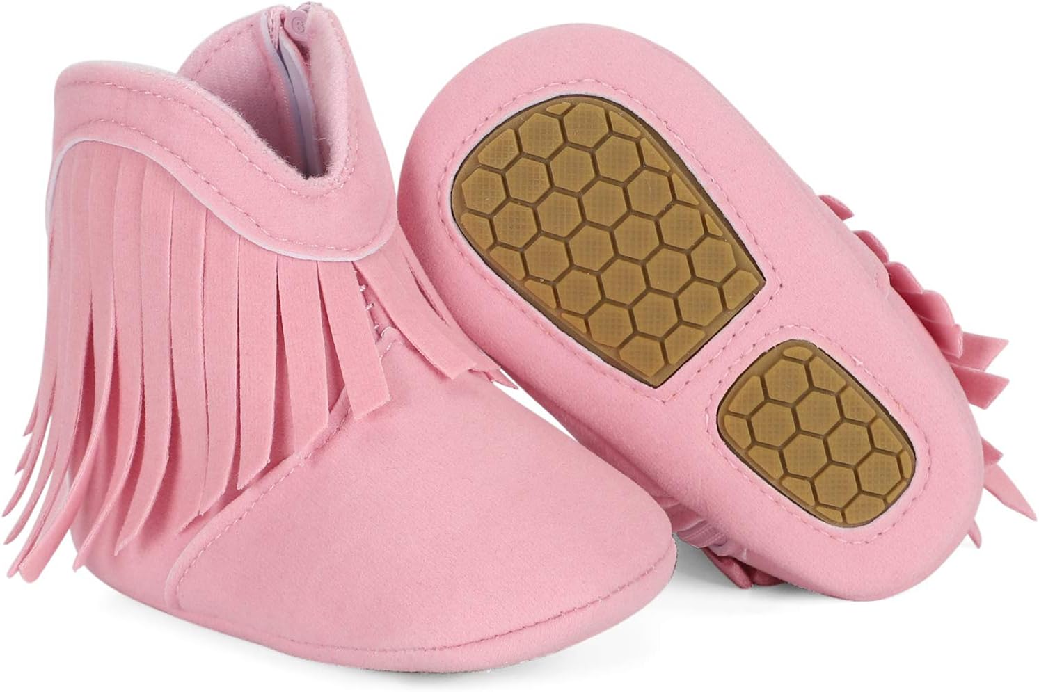 ESTAMICO Baby Girls' Cowboy Tassel Boots 6-12 Months Infant Pink