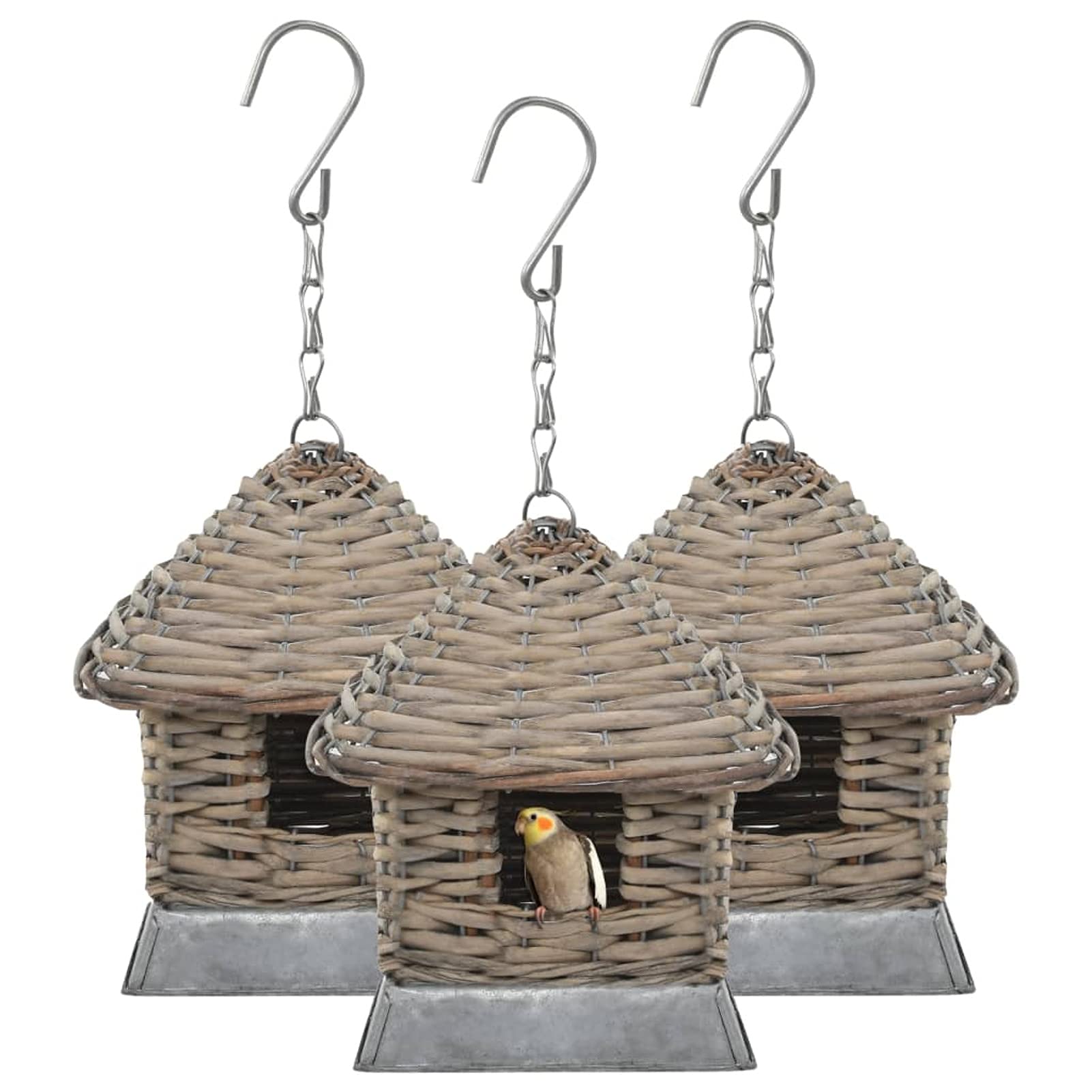 Brokky Casette per Uccellini 3 pz in Vimini,Casa per Uccelli Legno Piccola Casetta Decorazione