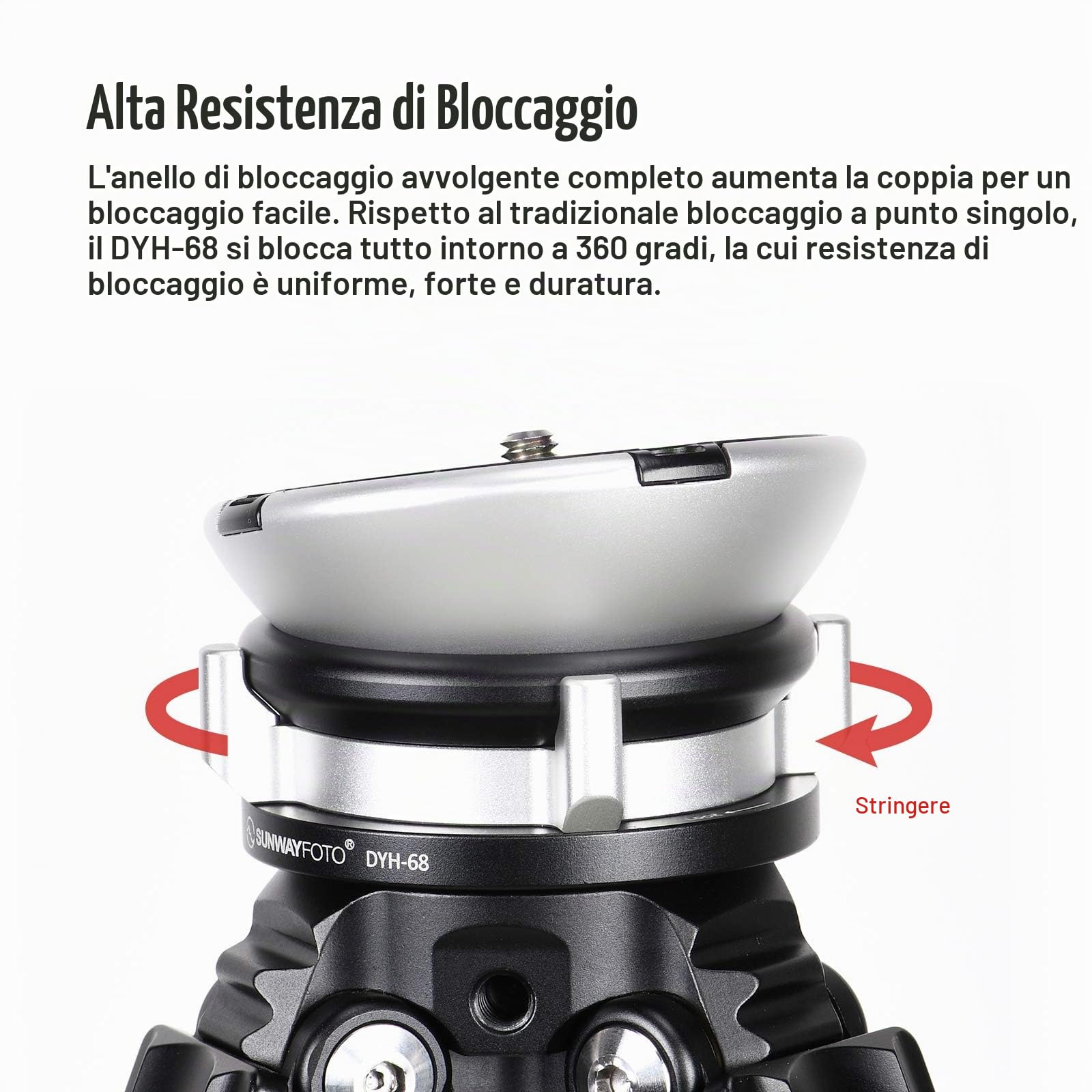 SUNWAYFOTO Base di livellamento DYH-68 Testa treppiede Capacità di carico 10 kg