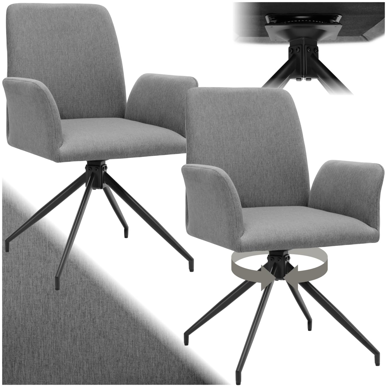 tectake® Silla Comedor Nordica Acolchada con Reposabrazos, Sillas Giratorias, Sillas Cocina Moderna, Silla Salon Comedor, Butaca Dormitorio, Muebles Salon Modernos, Rotación 360 ° - Set de 2 Antracita