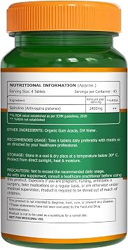 Pure Nutrition Organic Spirulina 2400mg per Serving | 180 Veg Tablets | Spirulina Powder Organic Tablets | Supports Healthy Skin & Boost Immunity | Non GMO