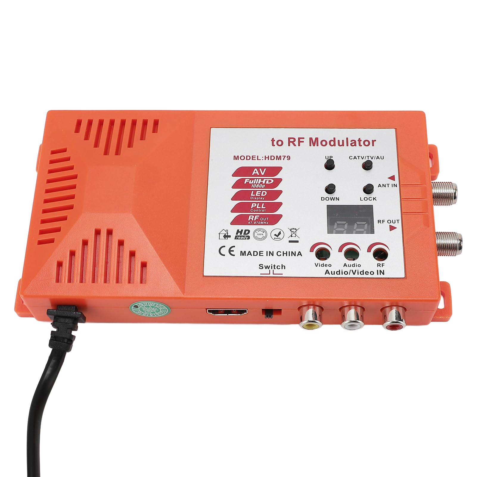 Interfaz Multimedia HD a Modulador RF, Convertidor Coaxial 1080P AV a RF Compatible con Salida de Formato PAL NTSC, Convertidor de Audio y Vídeo TV para el Hogar (EU)