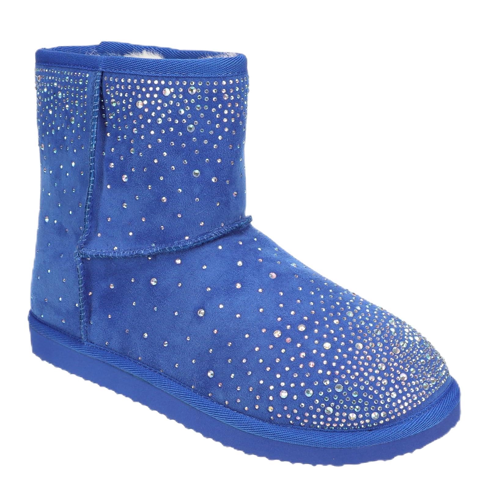 Masseys Womens Vail Faux Suede Rhinestone Studded Cozy Boot