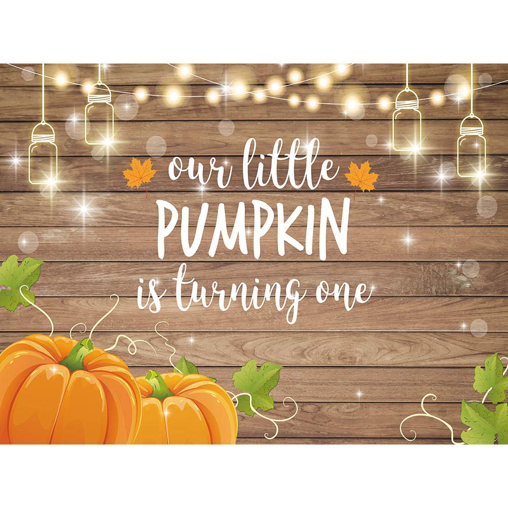 Allenjoy Pumpkin Rustic Wood Backdrop Happy 1st First Birthday Autumn Our Little Pumpkin Boy Girl is Turning One Party Decorations Fall Maple Leaf Table Banner 8x6ft Background Photo Booth Props