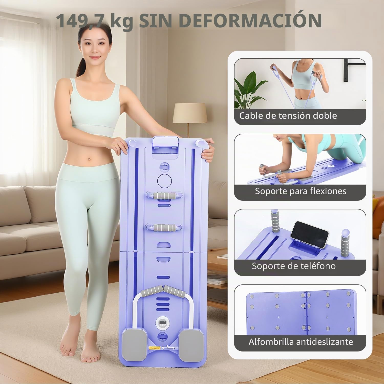 Pilates Board Reformer Plegable de Resistencia, Reformer Pilates Maschine Kit, Set Tabla Pilates, Mini Equipo de Fitness para Entrenamiento de Cuerpo Completo, Máquina de Pilates para Casa