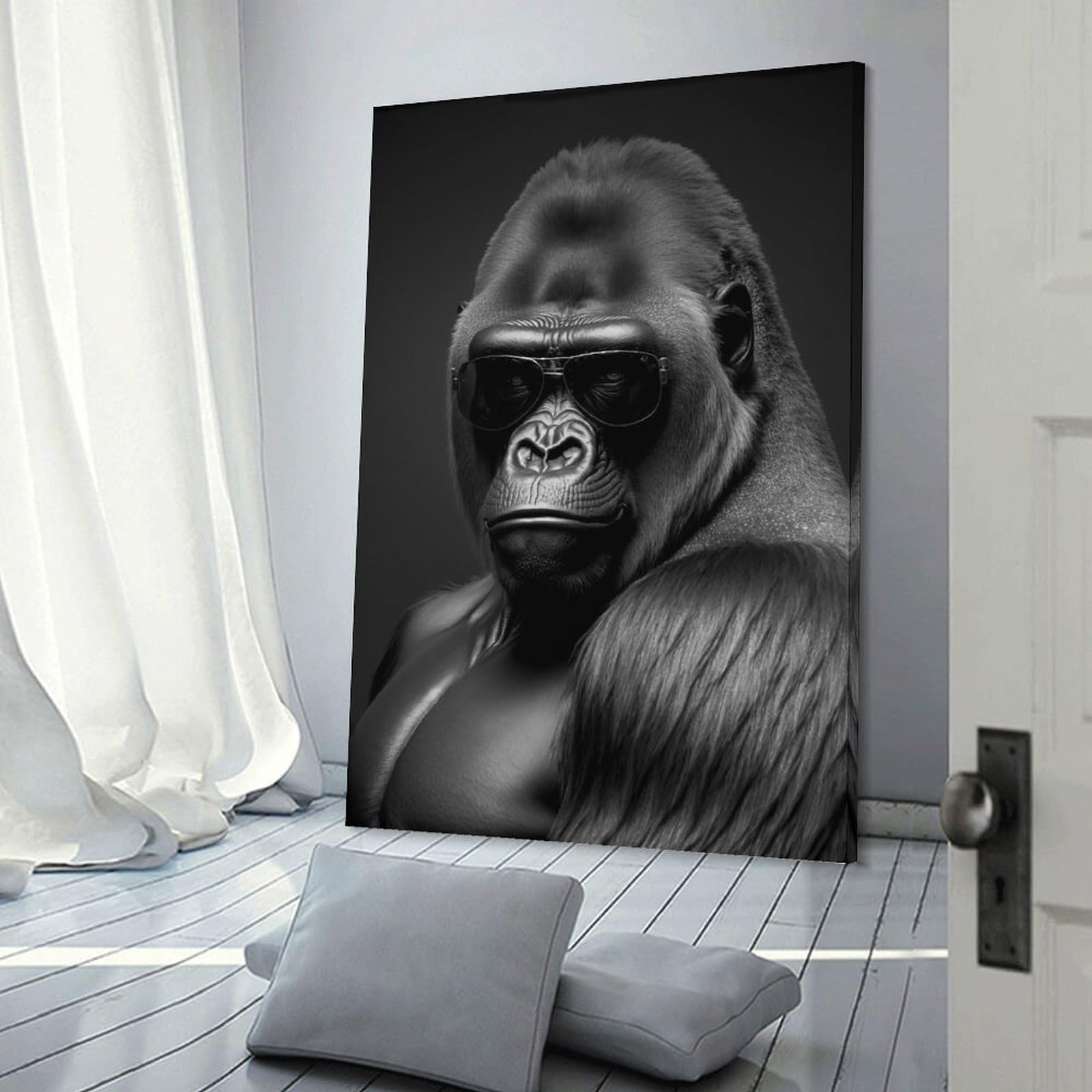 Junmoney Portrait of A Gorilla Wall Decor Canvas Print 24x36inch(60x90cm), for Study, Office Or Apartment Decor, A Wall Art Gift for Fresh Interiors