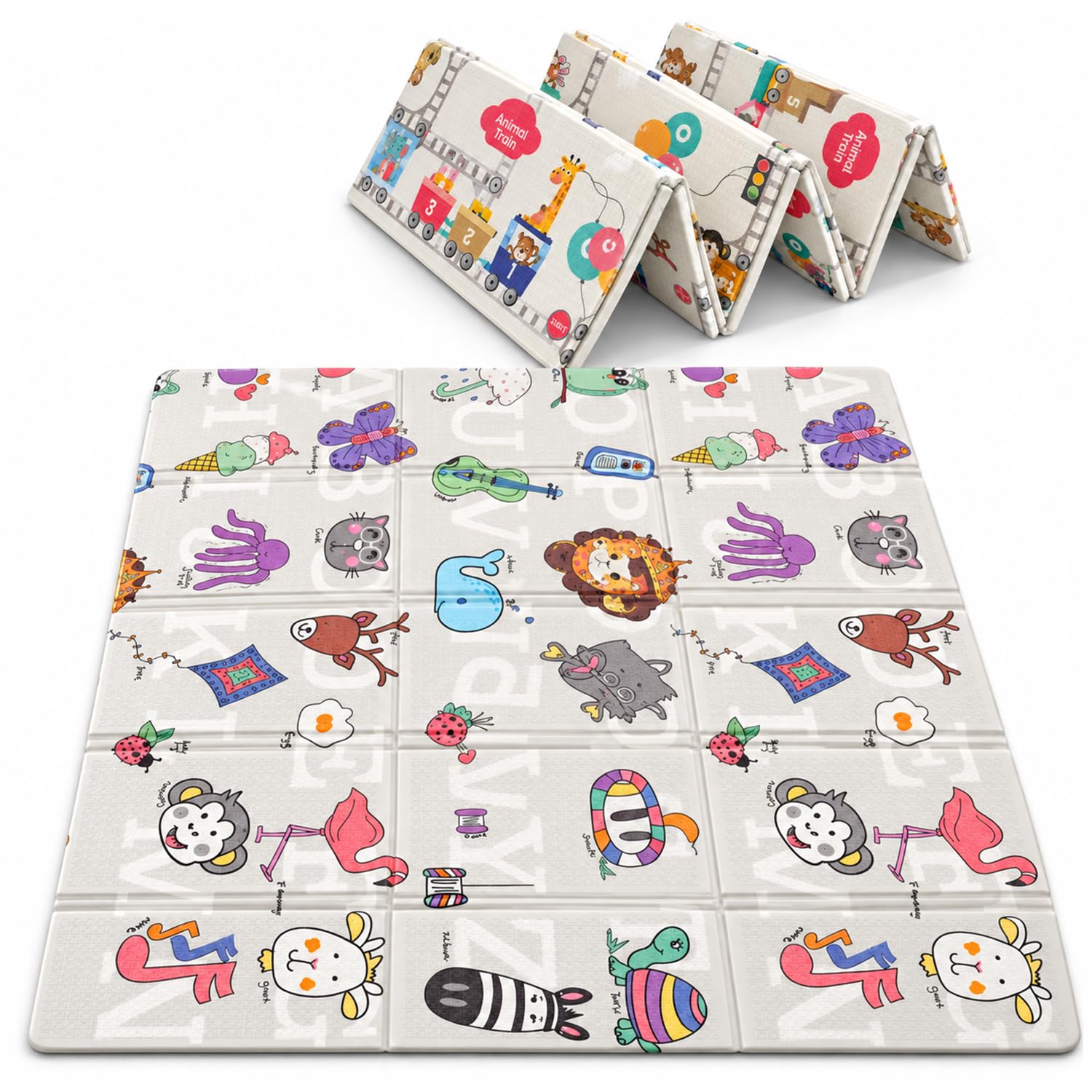 Lifelong Cuppy Alphabet Junior Baby Play Mat | Waterproof Mat for Crawling & Playing | Travel Friendly, Soft Indoor, Outdoor Usage Yoga Mat | Non Toxic with Animal Alphabet Theme (4.92x3.94x0.02ft)