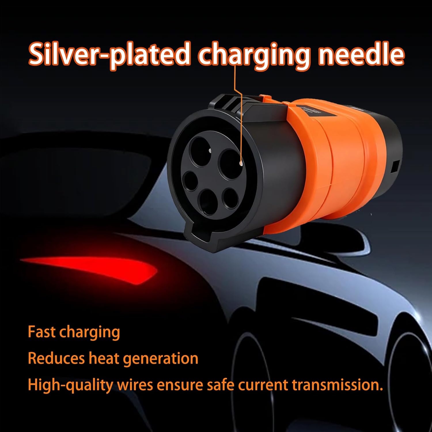Type 1 to Type 2 EV Charger Adapter | Converts SAE J1772 to IEC 62196 | Electric Vehicle Charging Connector (Orange)