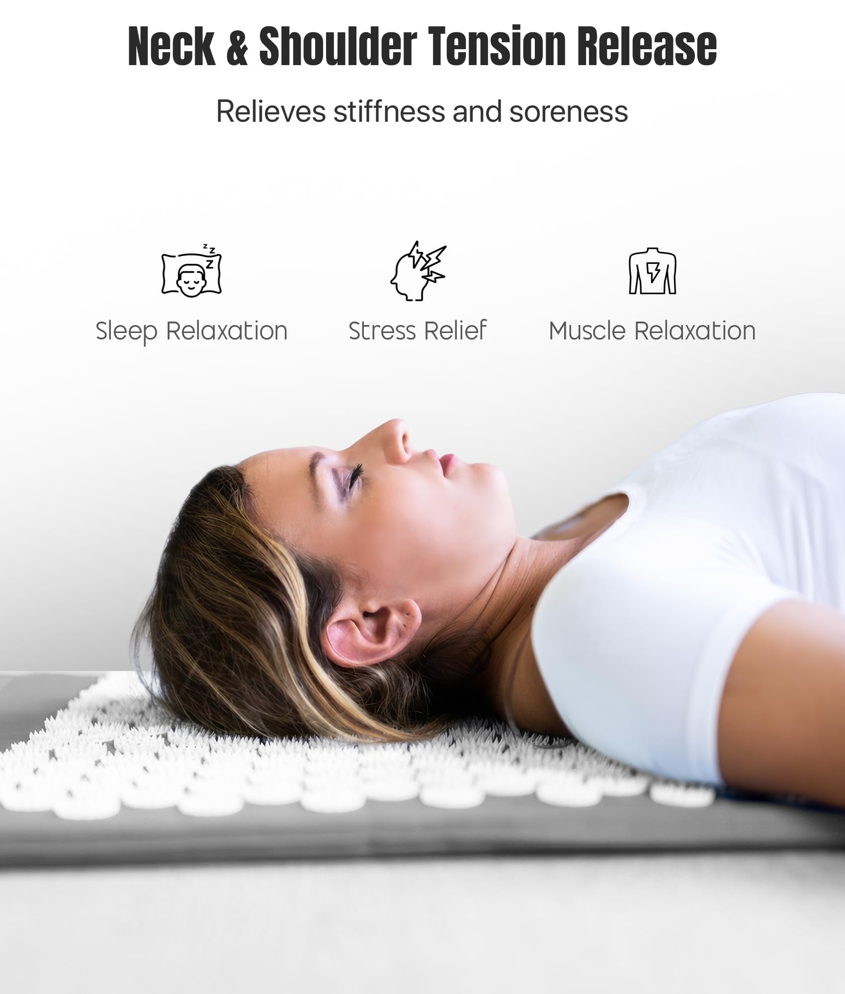 ROMIX Set di tappetino e cuscino per agopuntura, per schiena, collo, piedi, sollievo dal dolore, rilassamento muscolare, riduzione dello stress, terapia benessere, materasso per massaggi a picchetto,