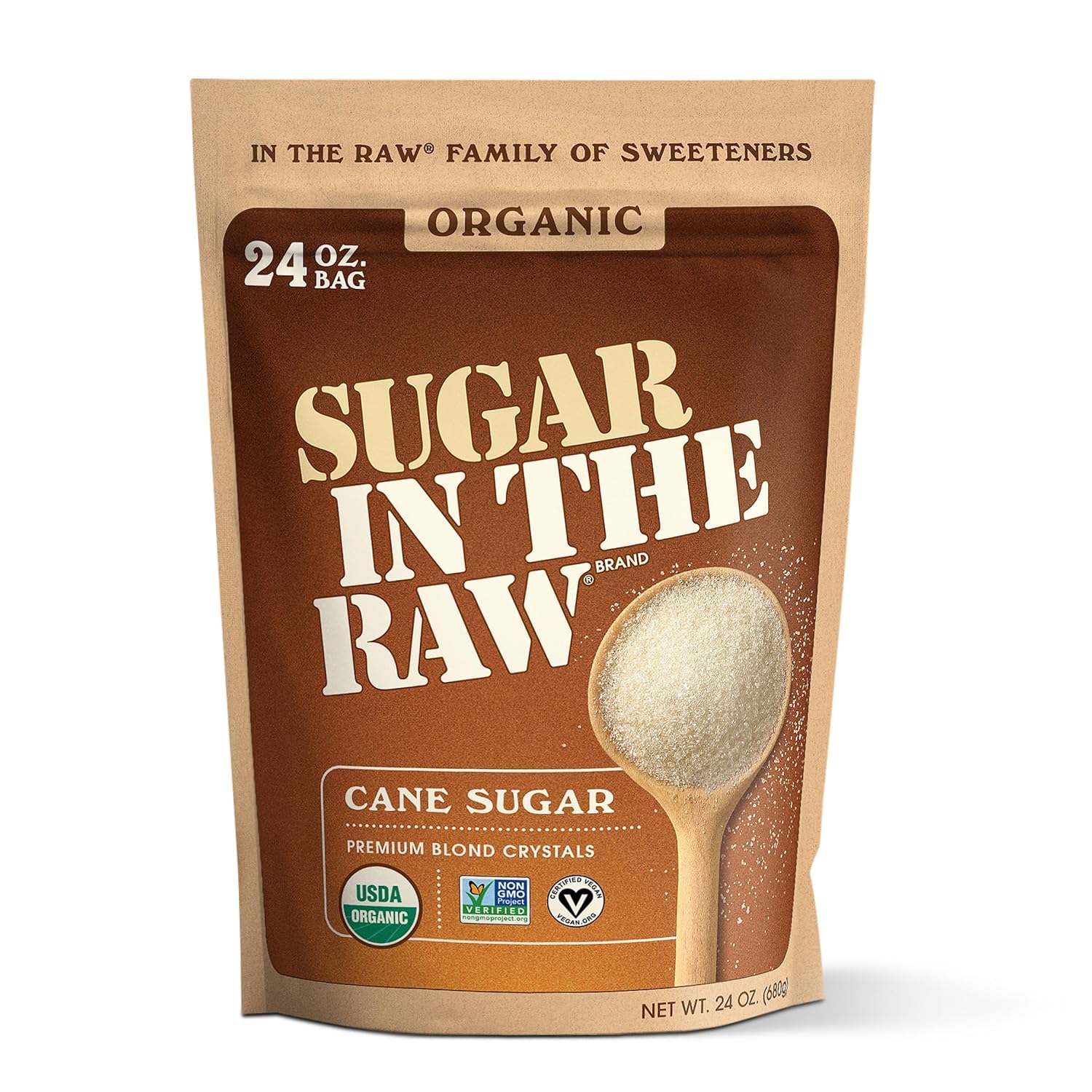 Sugar In The Raw Organic Granulated White Premium Cane Sugar, No Erythritol, Pure Natural Sweetener, Hot & Cold Drinks, Coffee, Baking, Vegan, Gluten-Free, Non-GMO, Bulk Sugar, 24 oz Bag (8-Pack)