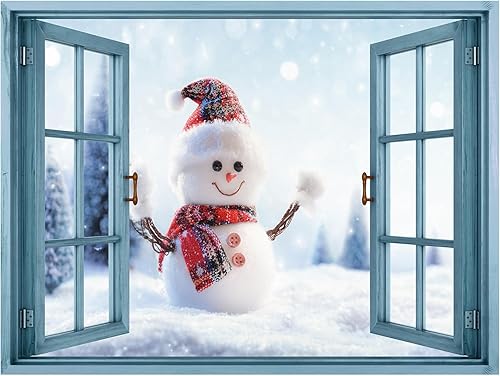 Miniatura 2 de wall26 Adhesivo de pared extraíblemural de pared, vista de ventana, copo de nieve, invierno, Navidad, muñeco de nieve, celebraciones y vacaciones,
