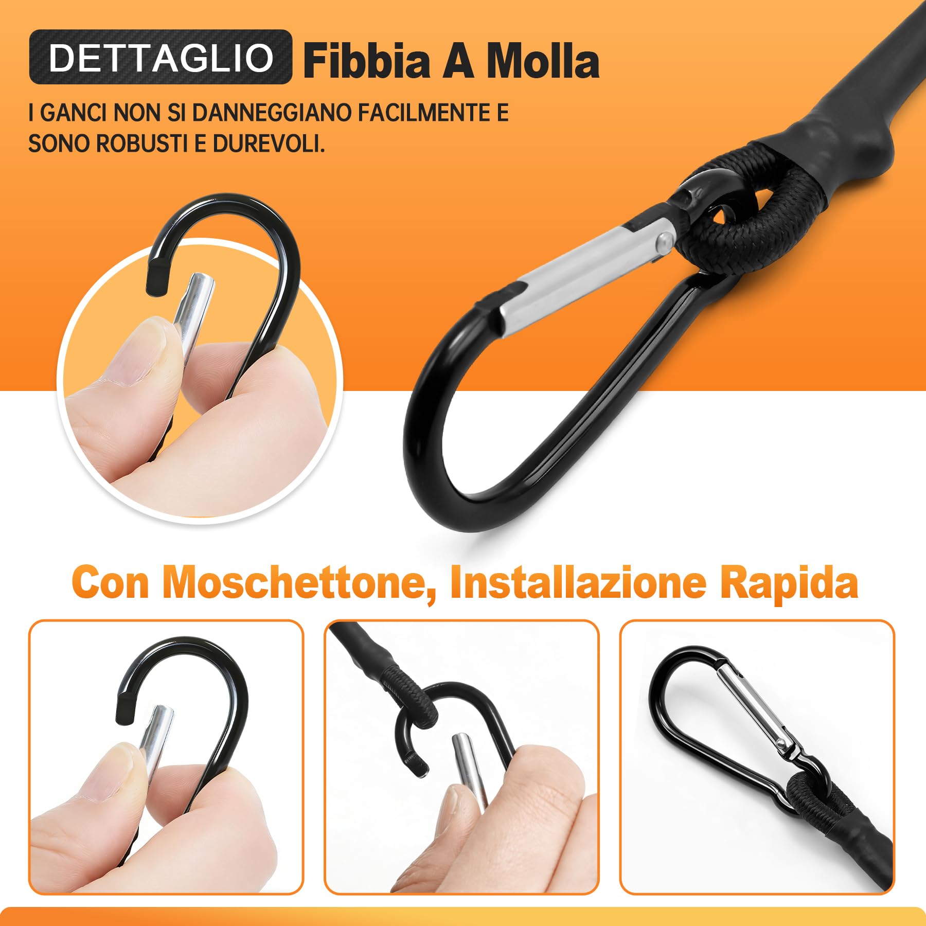 6 Corde Elastiche con Moschettoni da 30 cm,Corde Elastico con Gancio.Tenditore con Ggancio.Cinghie di Sicurezza in Gomma per Legare Bagagli, Tende da Campeggio, Teloni, Bici e Trasporto
