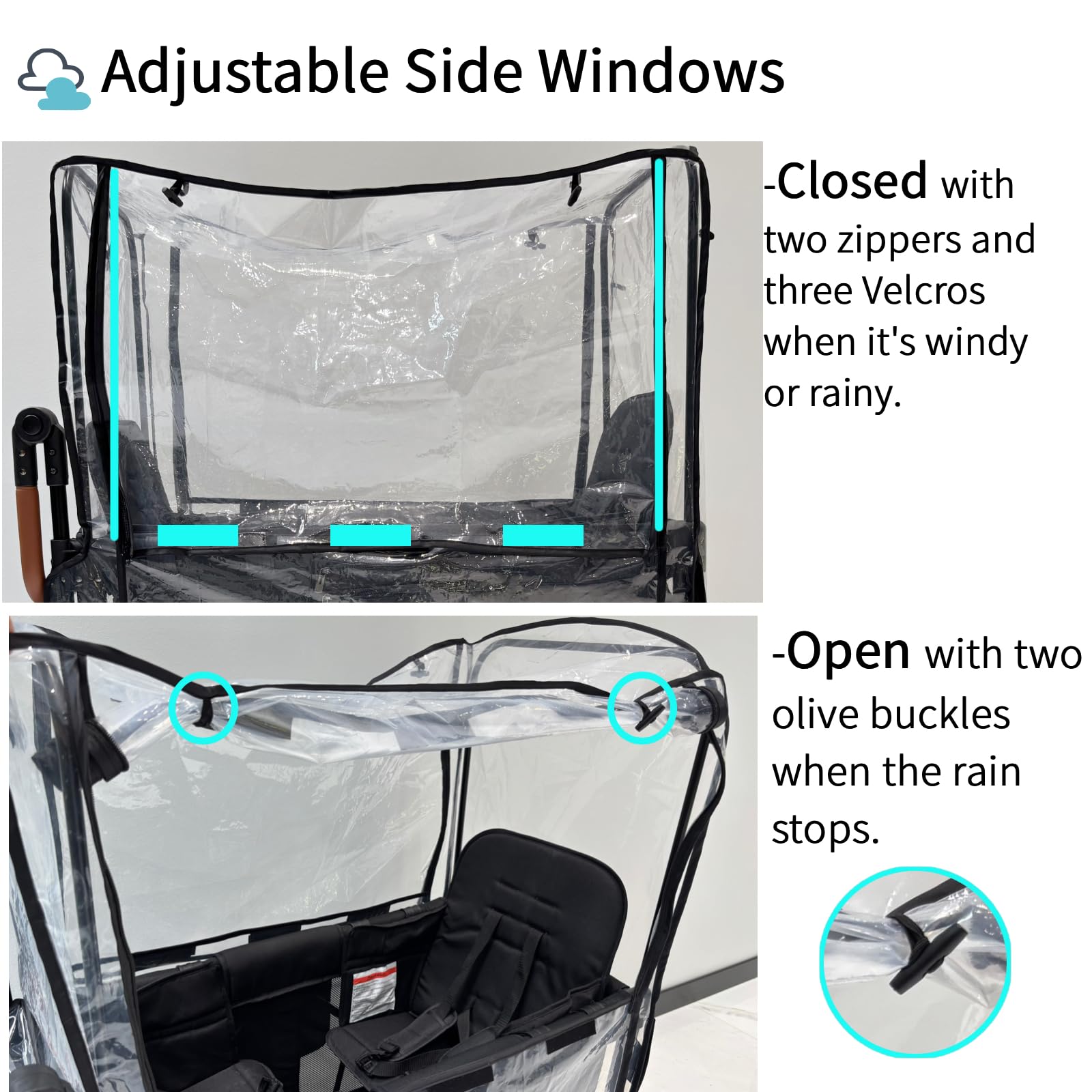 Regenschutz kompatibel mit Wonderfold W4 Wagon | Dickes, langlebiges und geruchloses EVA, wetterfester und winddichter Schutz für 4-Sitzer-Wagen