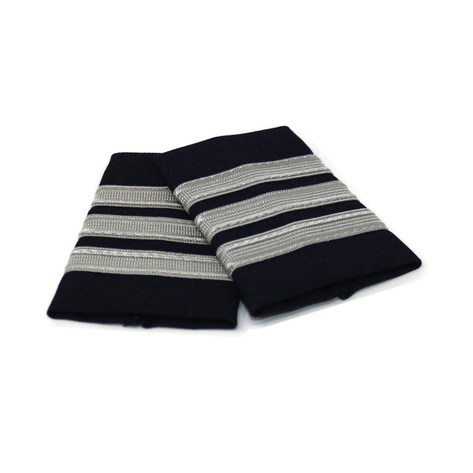 Aero Phoenix Professional Pilot Uniform Epaulets - Three Bars - First Officer - Silver Nylon on Dark Navy