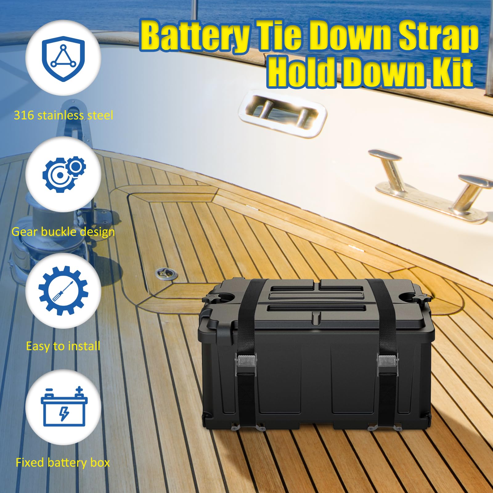 2Pcs Battery Tie Down, Cam Buckle Cam Strap Cinch Strap, Wear Resistant RV Battery Hold Down Kit, Heavy Duty Battery Box Tie Down Strap Replacement for RV Battery