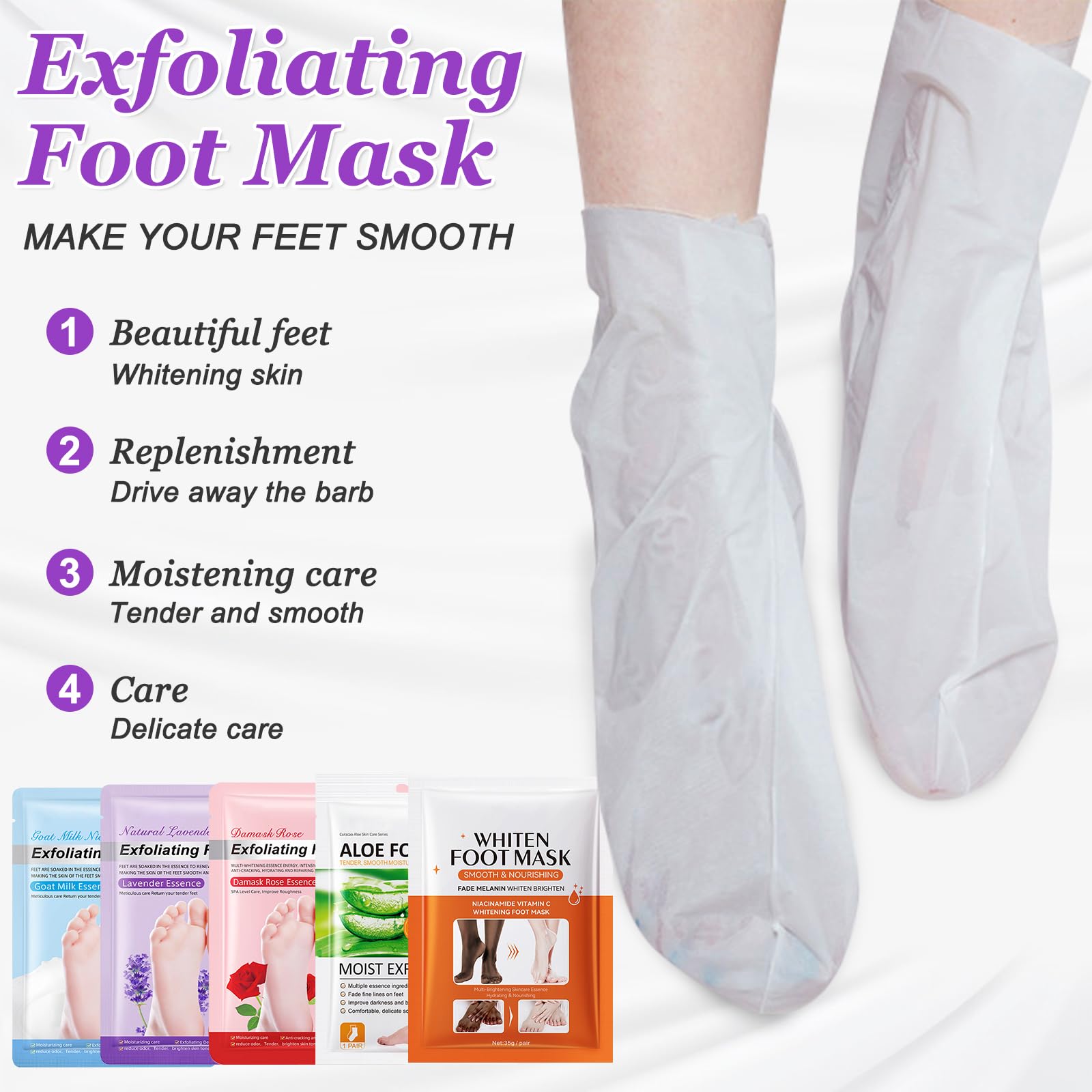 5 Paia Maschera Piedi Esfoliante, Calzini Idratanti per Piedi, Foot Peel Mask per Calli, Pelle Morta e Talloni Screpolati, Lavanda Latte di Capra Rosa Aloe Sbiancamento Foot Mask per Donne e Uomini