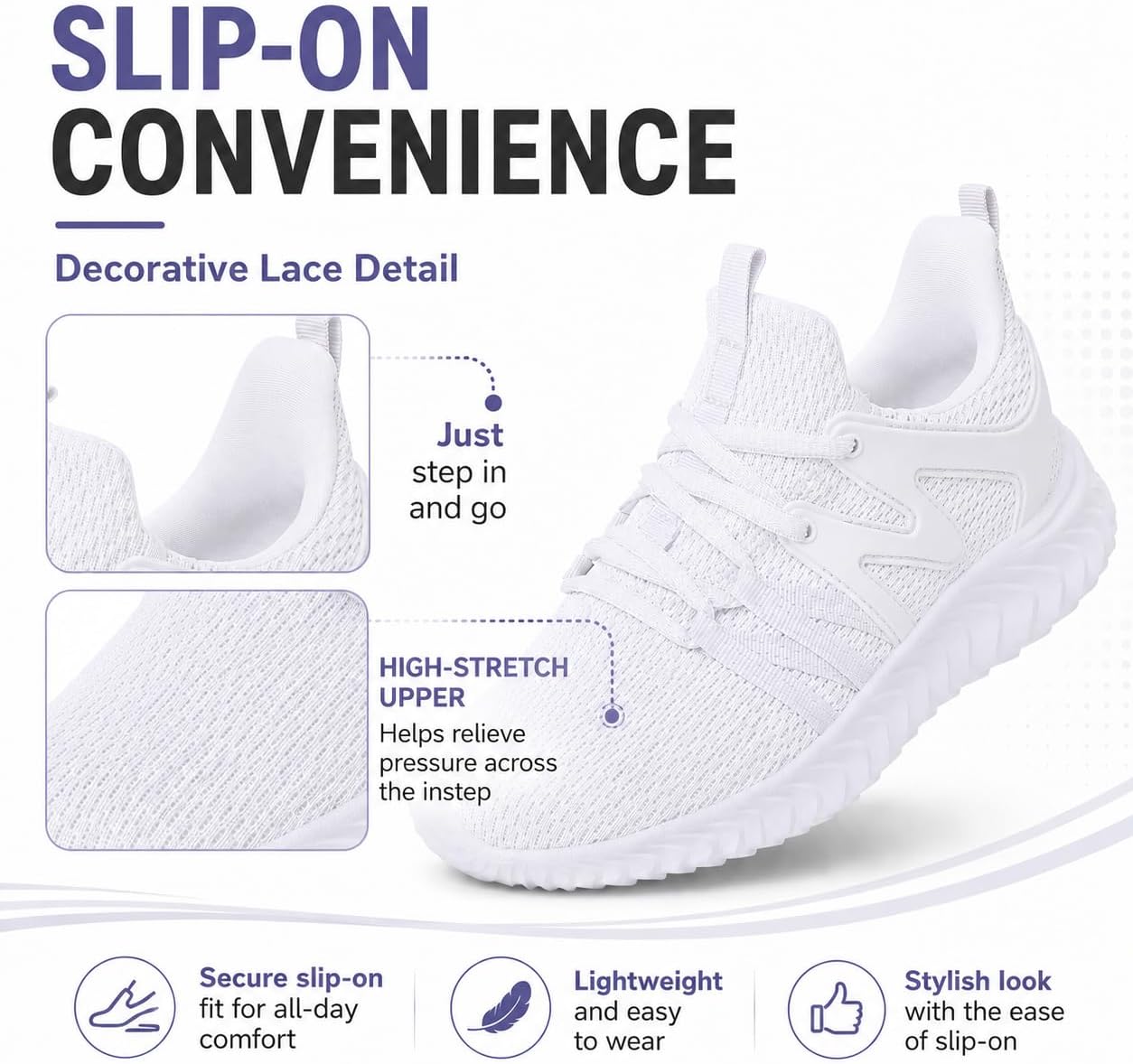 Women's Slip On Walking Shoes Lightweight Breathable Tennis Shoes, Comfortable Athletic Sneakers for Gym Travel Workout