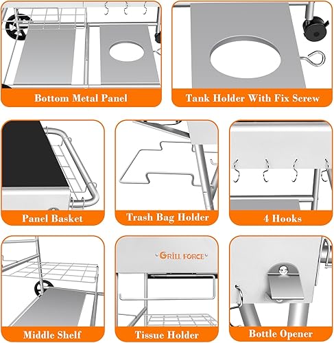 Miniatura 7 de Mesa de horno de pizza con estación de cobertura, carrito de horno de pizza al aire libre, mesa de parrilla para exterior, carrito de parrilla,