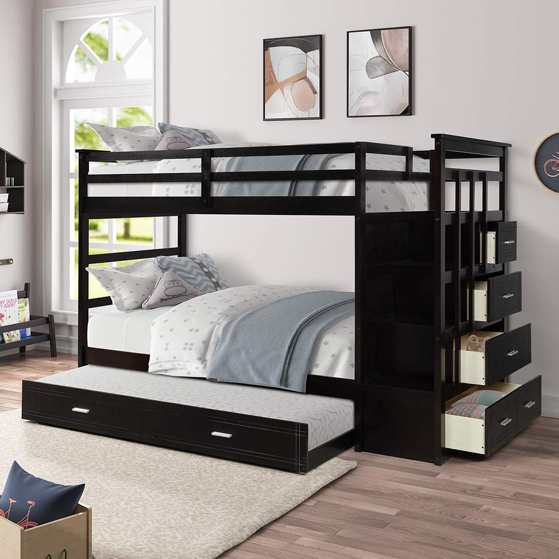 Buy ZBRO Bunk Bed Twin Over Twin with Four Drawers for Kids, Solid Wood