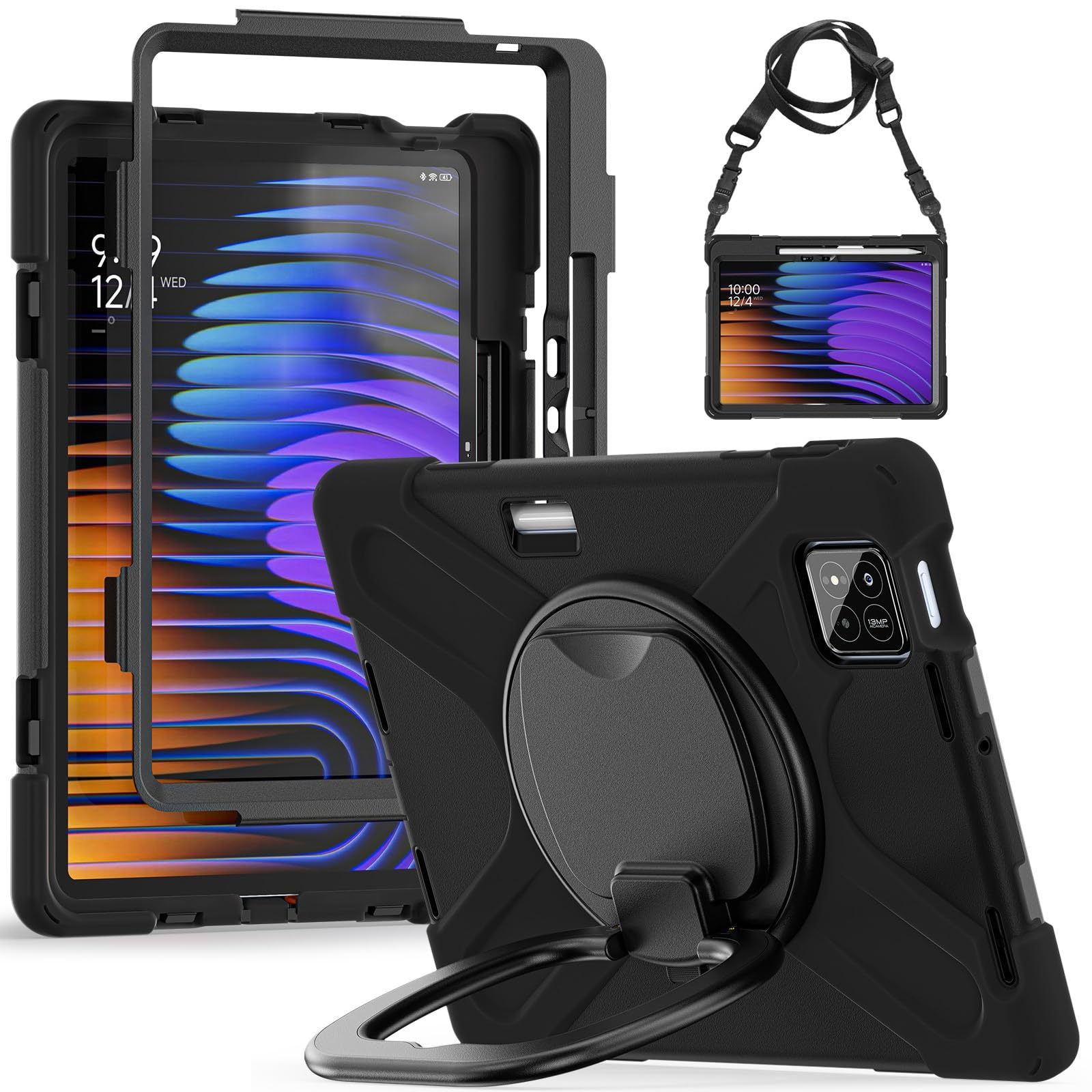 Custodia protettiva per tablet Custodia resistente for Xiaomi Pad 8 / Pro | Antiurto, cavalletto girevole a 360°, tracolla e tracolla, copertura robusta, for versione 2025 da 11,2"(Siyah)