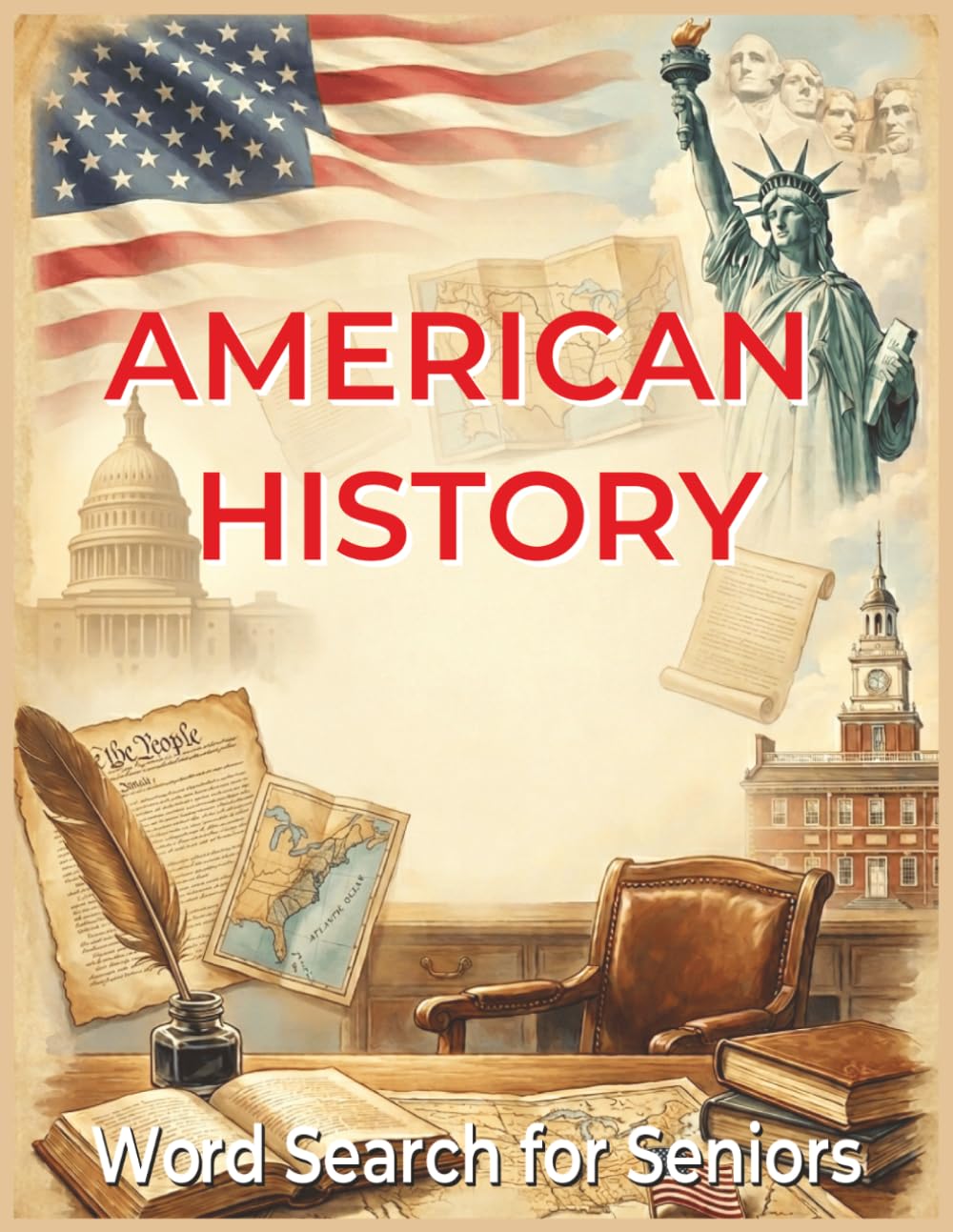 American History Word Search for Seniors: 55 Large-Print Puzzles Featuring Founding Fathers, Presidents, Constitution, Landmarks, Historic Events, and U.S. Heritage