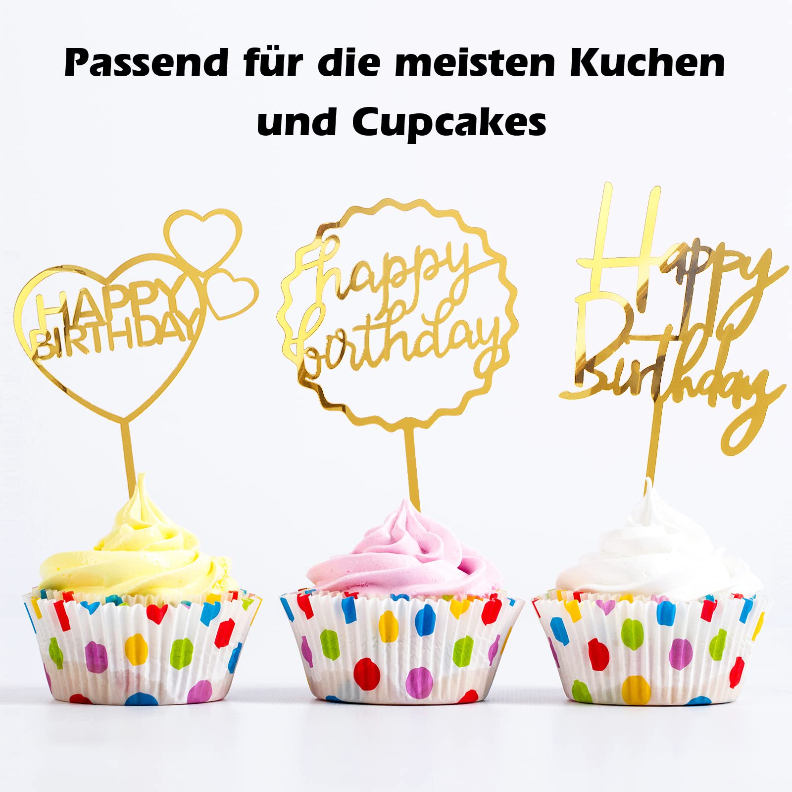 MOGADEE® Set di 10 decorazioni per torte dorate Happy Birthday