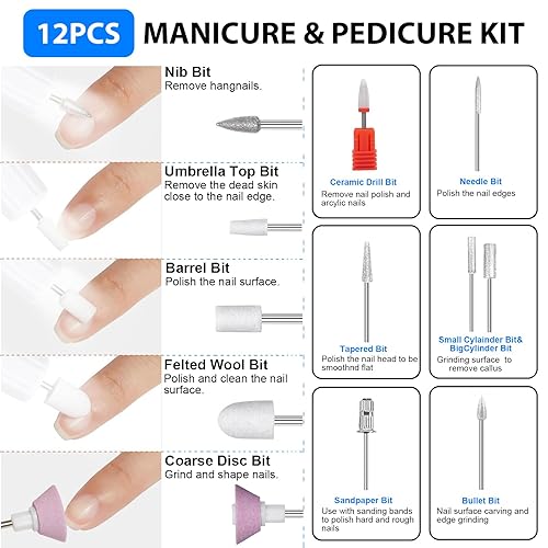 Miniatura 5 de Taladro de uñas eléctrico inalámbrico con anillo de luz de 360, kit de lima de uñas portátil para acrílico, uñas de gel, kit de manicura portátil