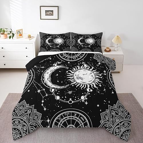 Sun and Moon Bedding Set Constellation Galaxy Comforter for Kids Boys Girls Teen