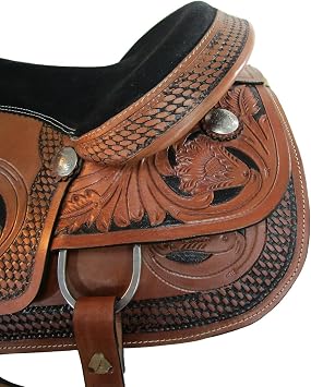 ADB CREATIONS Western Leather Horse Saddle, Hand Tooled Floral Design Seat 10-18 Inch Seat