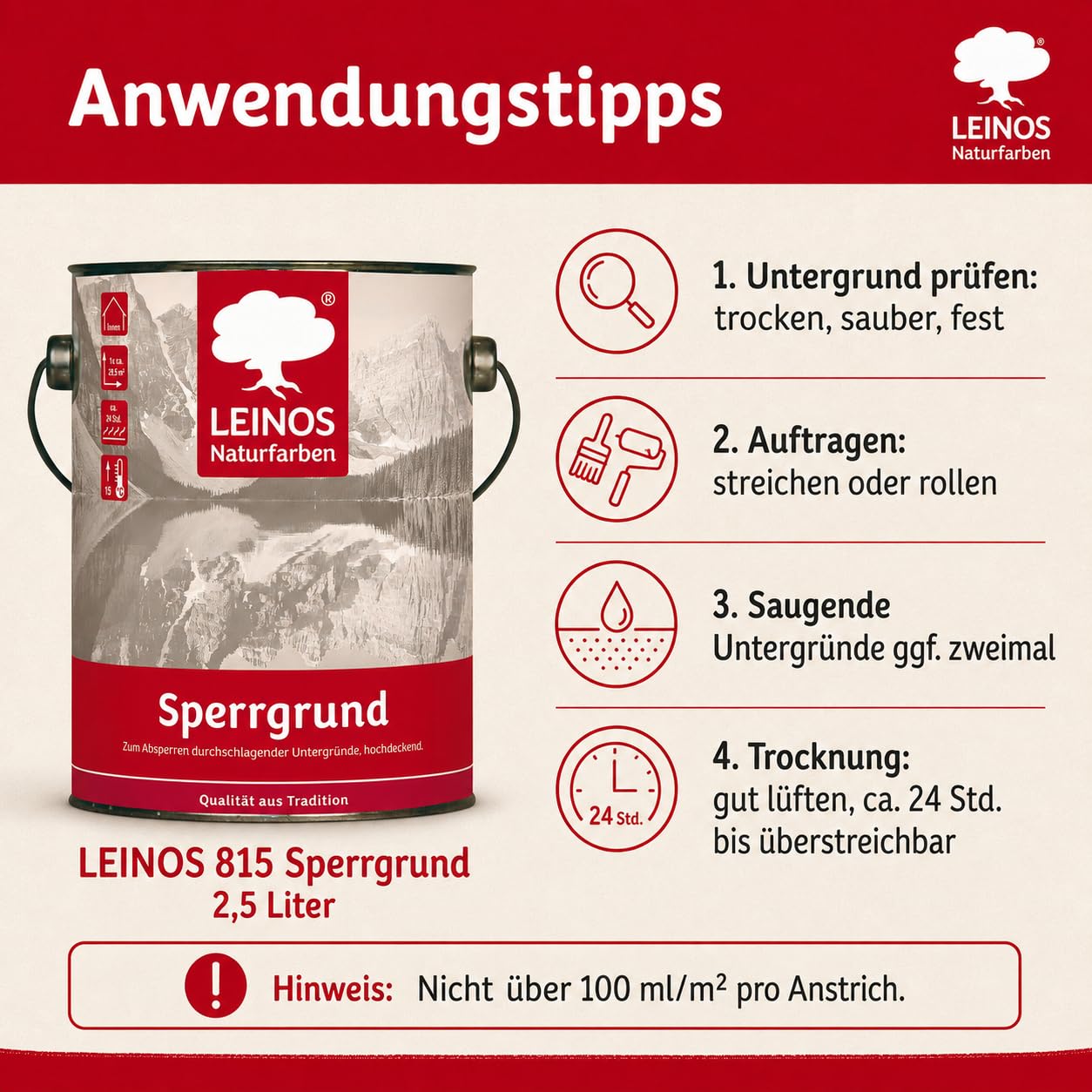 LEINOS 815 Sperrgrund 2,5 l | Hochdeckend: Erzeugt einen weißen, leicht rauen Untergrund, der für nachfolgende Anstriche gute Haftung bietet